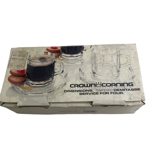 Vintage Crown Corning Tempered Demitasse Cup / Saucer Italy 1984 Set of 4 Boxed - Picture 4 of 8